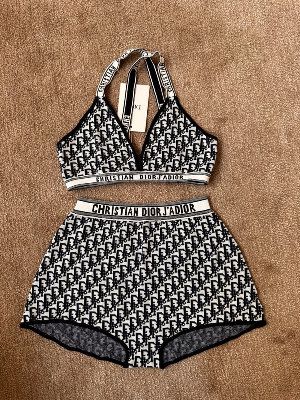 Christian Dior J'Adior Monogram Bralette & Short Set - Blue and White